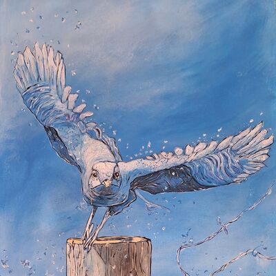 Bild vergr&ouml;&szlig;ern: Digitale Kunstgalerie: Abflug ins Blau, Acryl, 2025 - K&uuml;nstlerin: Marion Arendt (K&uuml;nstlertreff Velten)