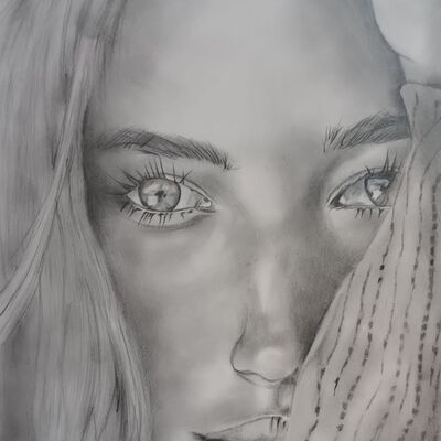 Bild vergr&ouml;&szlig;ern: Digitale Kunstgalerie: Bild einer jungen Frau, Bleistift, 2026, K&uuml;nstler: Jens Biereigel