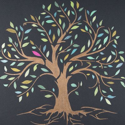 Bild vergr&ouml;&szlig;ern: Digitale Kunstgalerie: Mein Freund der Baum, Metallic-Aquarell auf Papier, 2025, K&uuml;nstlerin: Carola Preuss / K&uuml;nstlertreff Velten