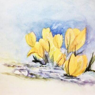 Bild vergr&ouml;&szlig;ern: Digitale Kunstgalerie: Krokusse gelb, Aquarell, 2017, K&uuml;nstlerin: Helma Thulke-Marquardt / K&uuml;nstlertreff Velten