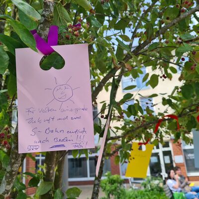 Die Wunschzettel werden einige Wochen auf dem Marktplatz am Baum auf H&ouml;he des B&auml;ckers zu lesen sein.