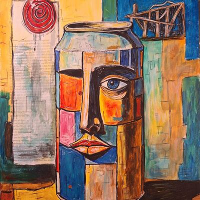 Bild vergr&ouml;&szlig;ern: Digitale Kunstgalerie: Gesichter der Konsumwelt, Acryl auf Papier, 2025, K&uuml;nstlerin: Marion Arendt / K&uuml;nstlertreff Velten
