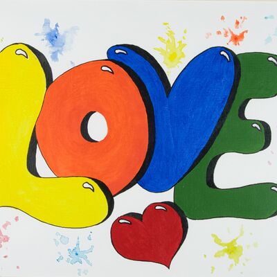Bild vergr&ouml;&szlig;ern: Digitale Kunstgalerie: Love is all you need, Acryl auf Papier, 2022, K&uuml;nstlerin: Carola Preuss / K&uuml;nstlertreff Velten
