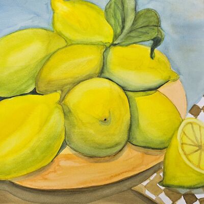 Bild vergr&ouml;&szlig;ern: Digitale Kunstgalerie: Zitronen, Aquarell auf Papier, 2004, K&uuml;nstlerin: Helma Thulke-Marquardt / K&uuml;nstlertreff Velten