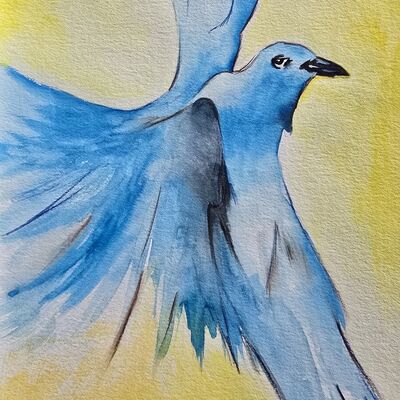 Digitale Kunstgalerie: Blaue Taube, Aquarell auf Papier, 2020, K&uuml;nstler: Jens Biereigel