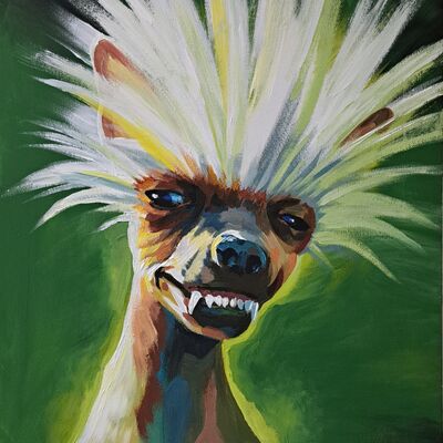 Digitale Kunstgalerie: Der verr&uuml;ckte Hund, Acryl auf Leinwand, 2025, K&uuml;nstler: Sascha Nagel