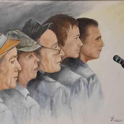 Digitale Kunstgalerie: Rockband Pankow, &Ouml;l auf Pappe, 2024, K&uuml;nstlerin: Regina Knobloch