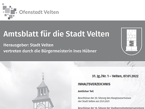Bild vergrößern: Titelfoto Amtsblatt für die Stadt Velten, Herausgeber Stadt Velten